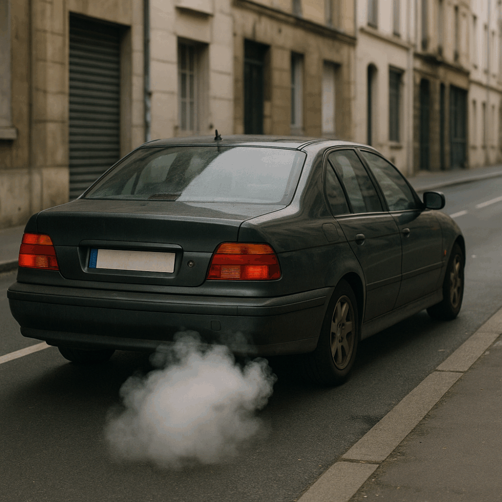 voiture qui fume blanc